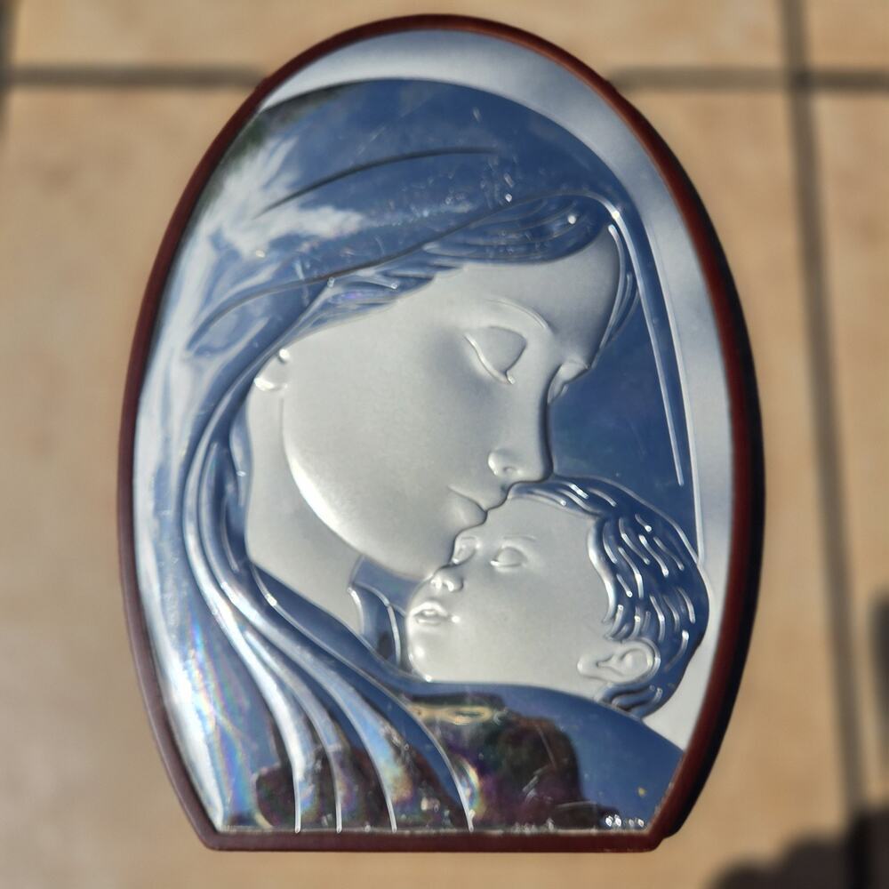 Panagia Holy Mary Baby Jesus Silver Icon Prince Silvero Greece 33 cm Tall
